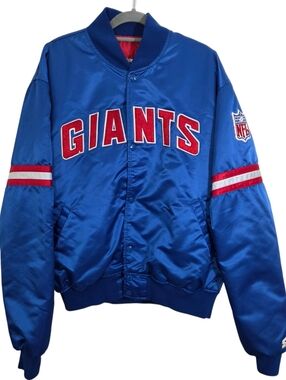 Vintage Starter Jacket NY Giants Football Satin Blue Size XL Official NFL